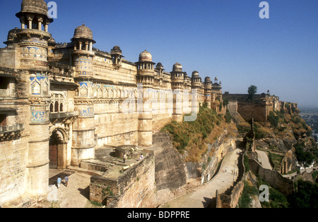 HISTORIC, MAN SINGH,FORT AND PALACE IS A POPULAR AND FAMOUS,MUCH VISITED TOURIST SIGHT IN GWALIOR,MADHYA PRADESH,INDIA Stock Photo