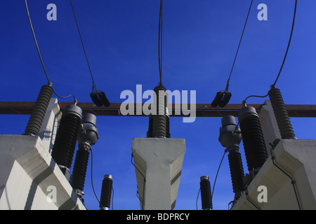 A detail of a high voltage substation. Stock Photo