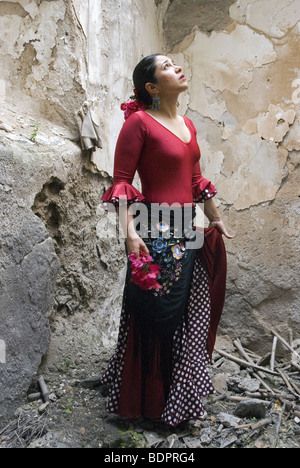 A young Spanish woman wearing traditional Flamenco dress Stock Photo