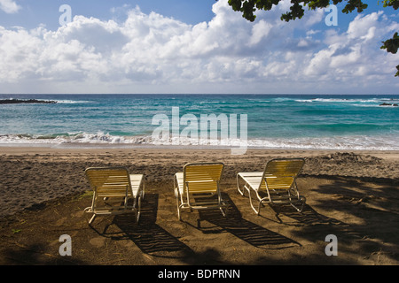 Empty beach chairs on Hamoa Beach near Hana, Maui Stock Photo