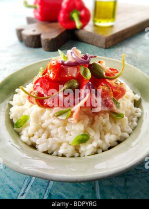 Classic risotto with Roast peppers, vegetables and bacon Stock Photo