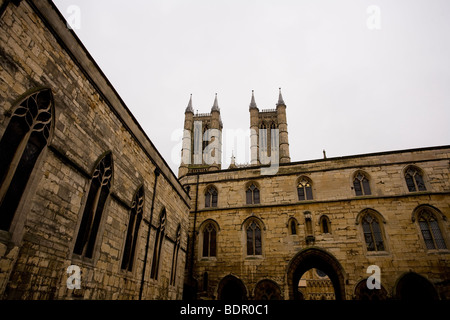 The towers of Lincoln Cathedral, England. Stock Photo