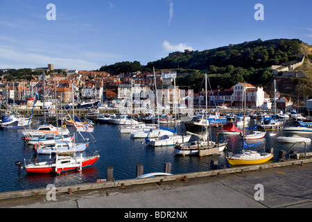 Harbour with Yachts and Fishing Boats Scarborough North Yorkshire Stock Photo