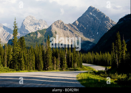 Sunset on Spray Lakes Road near Canmore and Banff in the Canadian Rockies, Alberta, Canada Stock Photo