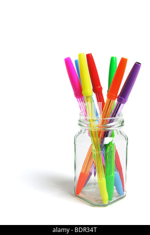 Ballpoint Pens in Glass Jar Stock Photo