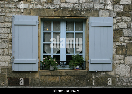 Close-up of a traditional French window in the bastide of Monpazier, France Stock Photo