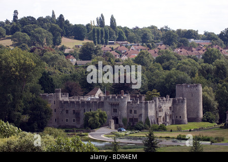 medieval castle grounds turret trees sunny day aerial view allington maidstone kent uk europe Stock Photo