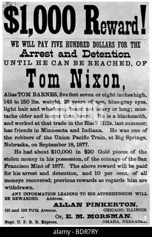 Wanted poster for the outlaw Tom Nixon, c1877 (1954). Artist: Unknown Stock Photo