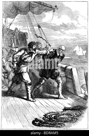 Mutiny on Henry Hudson's ship, 1611 (c1880). Artist: Unknown Stock Photo