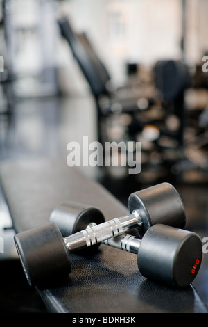 Dumbbells in a gym close-up Stock Photo