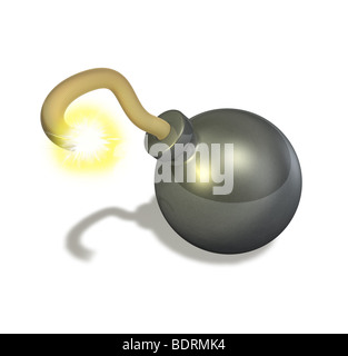3d render illustration of a bomb with a lit fuse Stock Photo