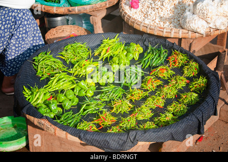 Fresh Green Vegetables on sale at the Wholesale Produce Market in Mandalay, Myanmar (Burma), Southeast Asia Stock Photo