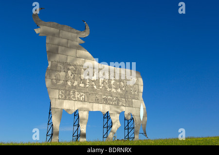 Bull silhouette, typical advertising of Spanish sherry Osborne. Malaga. Spain Stock Photo