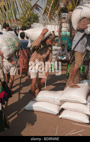 Yangon (Rangoon): Yangon River, cargo ship, port crane of Bo Aung Kyaw ...