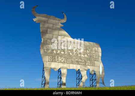 Bull silhouette, typical advertising of Spanish sherry Osborne. Malaga. Spain Stock Photo