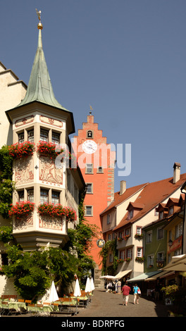 Loewen Hotel and wine restaurant, Obertor, upper town gate, Meersburg, Lake Constance, Baden-Wuerttemberg, Germany Stock Photo