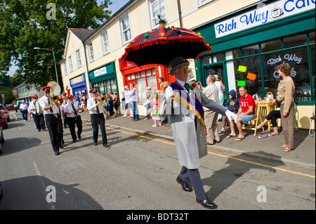 Adamant Marching Jazz Band parade through the streets during Brecon Jazz Festival UK Stock Photo