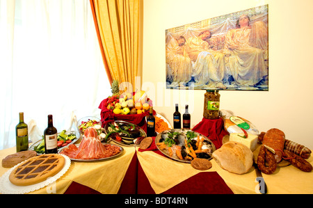 An Artisan Buffet of typical local Italian food at the Hotel Astj in Castrovillari, Cosenza, Calabria, Italy Stock Photo