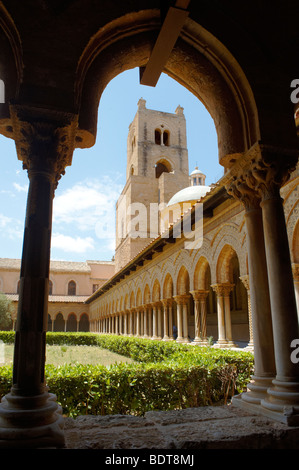 Cloisters with decorated coloumns of Monreale Cathedral - Palermo - Sicily Stock Photo