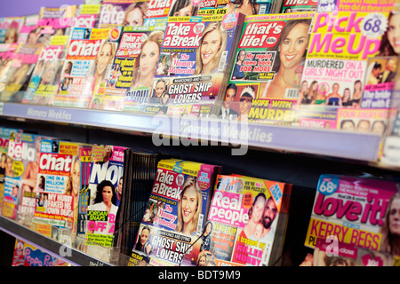 Celebrity gossip / real life magazines on sale in Tesco. Stock Photo