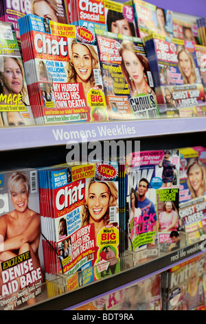 Celebrity gossip / real life magazines on sale in Tesco. Stock Photo