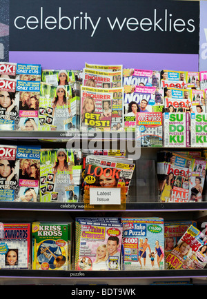 Celebrity gossip / real life magazines on sale in Tesco. Stock Photo
