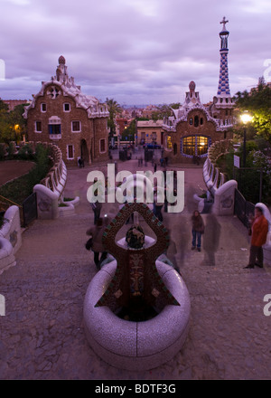 The gate houses of Park Guell, designed by Antoni Gaudi, in Barcelona, Spain. Stock Photo
