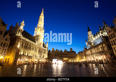 Night shot of the Grand Place or Grote Markt in Brussels, Belgium Stock Photo