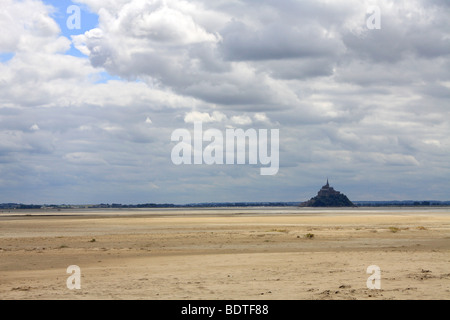 View of Le Mont St Michel from across the bay at Bec d'Andaine at Genêts Normandy France,