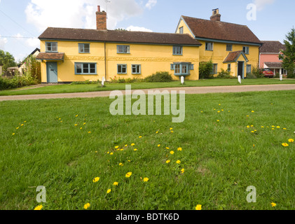 Yellow Cottages Stoke on Clare Suffolk UK Stock Photo