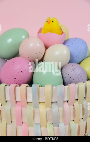 Easter Eggs in Basket Stock Photo