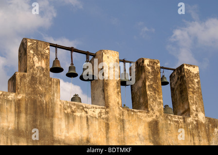 Bell tower of the Convento de San Agustin on the main square in Xilitla, San Luis Potosi state, Mexico Stock Photo
