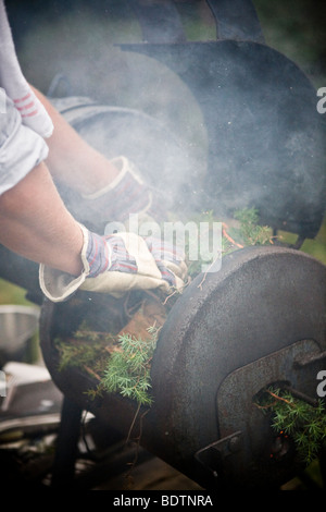 Smoked over a juniper fire Stock Photo