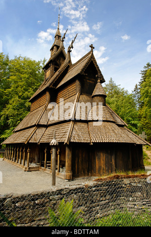 Fantoft stave church, built around 1150, reconstructed in 1992 after a fire, Bergen, Norway, Europe Stock Photo