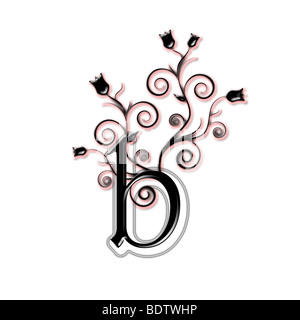 Black lower case letter with flowers and leaves Stock Photo
