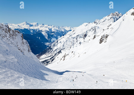 Europe, Austria, Tirol. St. Anton am Arlberg, ski pistes Stock Photo