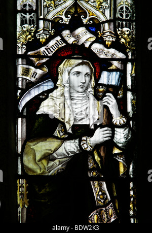 Stained glass window by Percy Bacon & Brothers depicting Saint Sidwell or Sativola, Laneast Church, Cornwall (1902) Stock Photo
