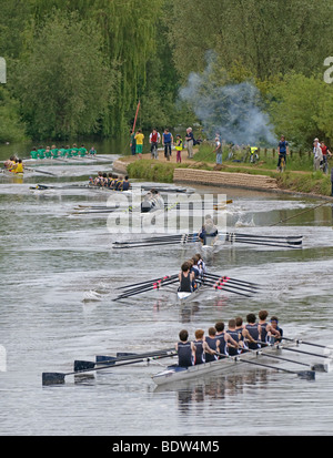 Oxford University Summer Eights rowing race on the Isis. May 2009 Stock Photo