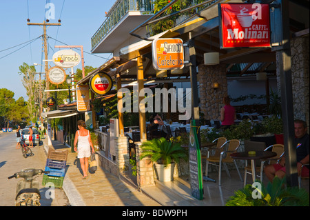 View down main street in village of Skala on the Greek Mediterranean island of Kefalonia Greece GR Stock Photo