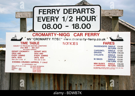 sign for  the small ferry 'Cromarty Rose' at Cromarty on the Black Isle, Ross-shire, in the highlands of Scotland Stock Photo