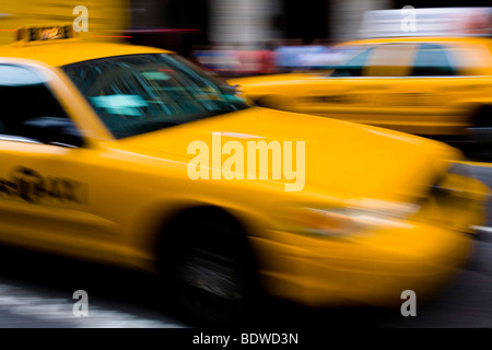 Taxi driving, Manhattan, New York City, USA Stock Photo