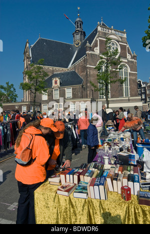 Antiques and book market in front of Noorderkerk (or North Church) in Amsterdam's Jordaan district Stock Photo