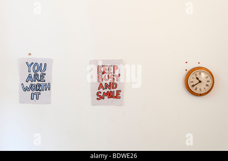 Motivational signs on wall of person suffering from depression, England, Britain, UK Stock Photo