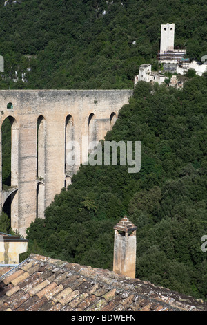 Ponte delle Torri Bridge of Towers Aqueduct to Spoleto Tuscany, Italy Stock Photo