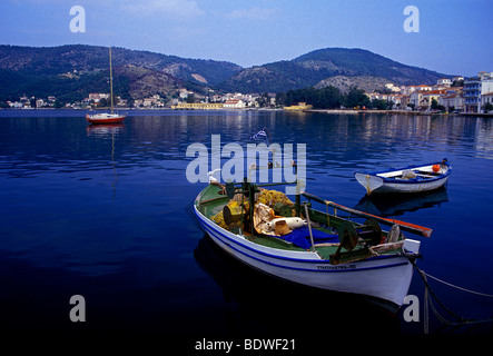 Fishing boats in port, town of Poros, Poros Island, Greece, Europe Stock Photo