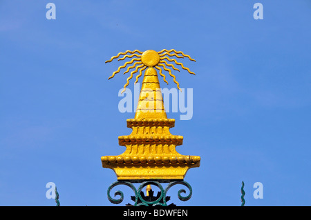 Gilded tip of the monument with equestrian statue of King Norodom, Royal Palace, Phnom Penh, Cambodia, Asia Stock Photo