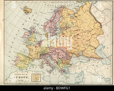 Original old map of Europe from 1875 geography textbook Stock Photo