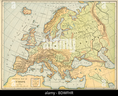 Original old map of Europe from 1875 geography textbook Stock Photo
