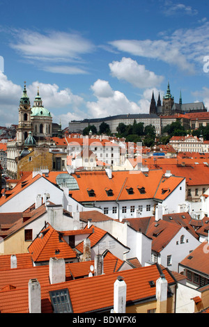 Panoramic View from Lesser Town Bridge Tower, Prague, Bohemia, Czech Republic, Eastern Europe Stock Photo