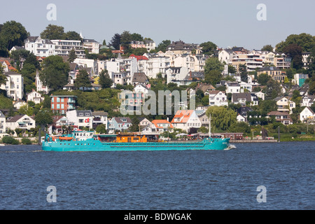 View on the Suellberg hill overlooking the river Elbe in the suburb of Blankenese in Hamburg, Germany, Europe Stock Photo